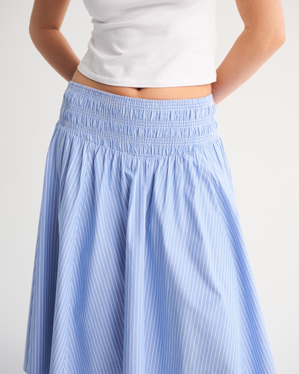 Smocked Drop-Waist Poplin Midi Skirt