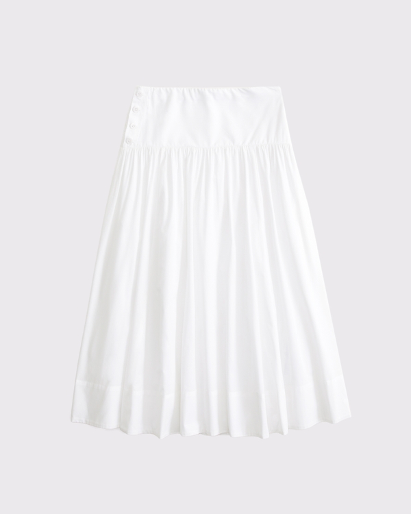 Drop-Waist Side-Button Midi Skirt