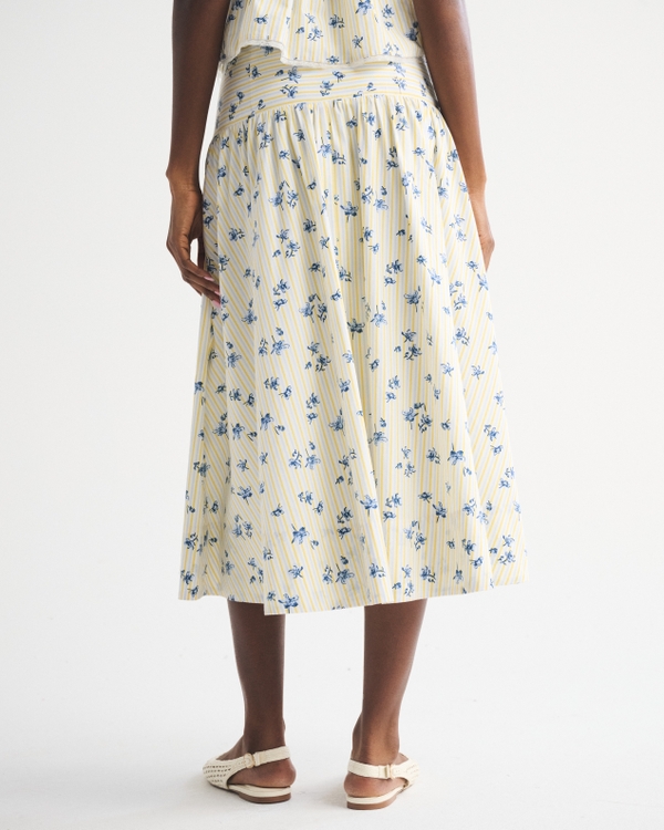 Drop-Waist Side-Button Midi Skirt