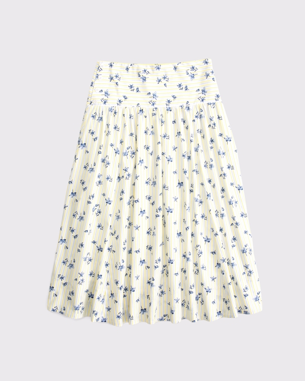 Drop-Waist Side-Button Midi Skirt