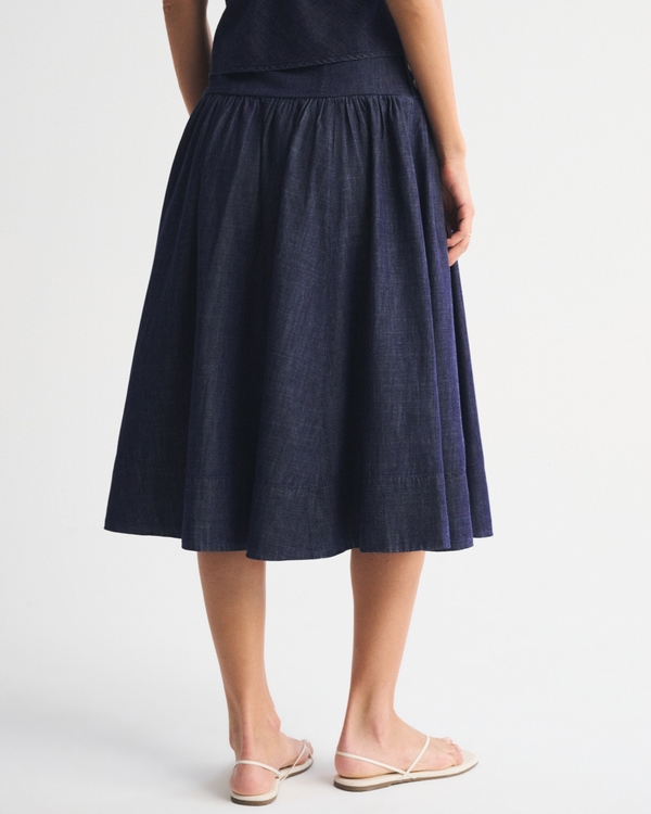 Drop-Waist Side-Button Midi Skirt
