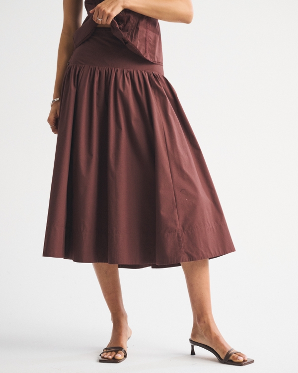 Drop-Waist Side-Button Midi Skirt