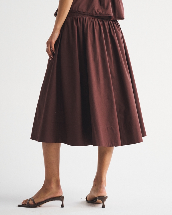 Drop-Waist Side-Button Midi Skirt