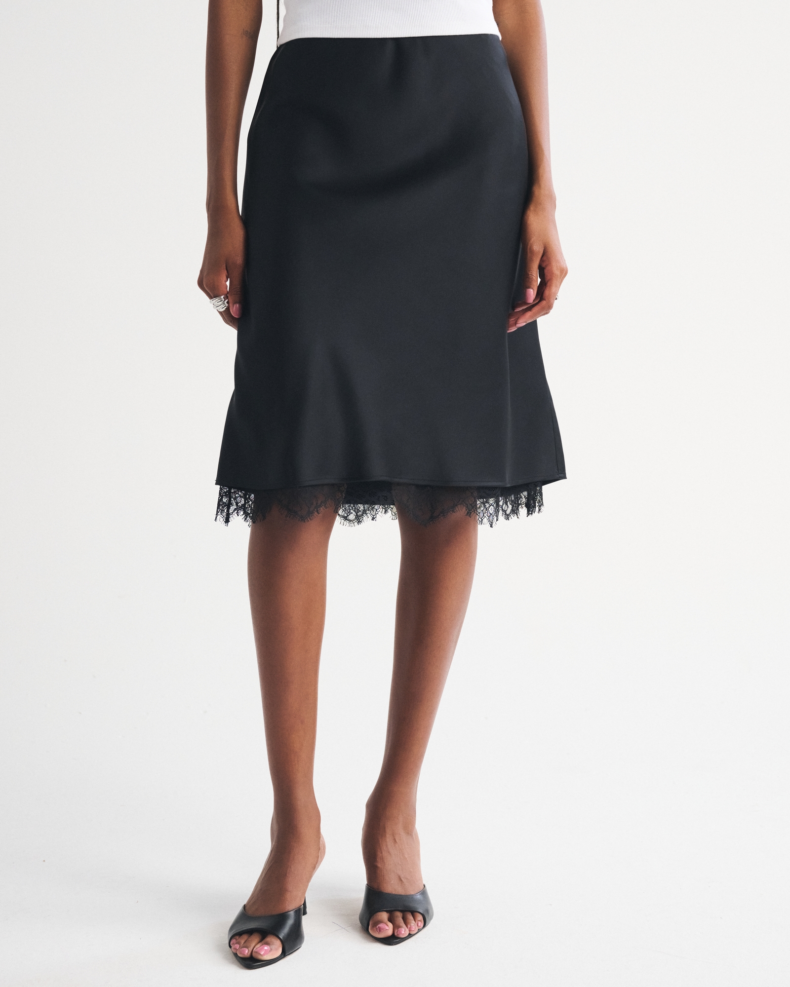 2-in-1 Reversible Lace and Satin Midi Skirt