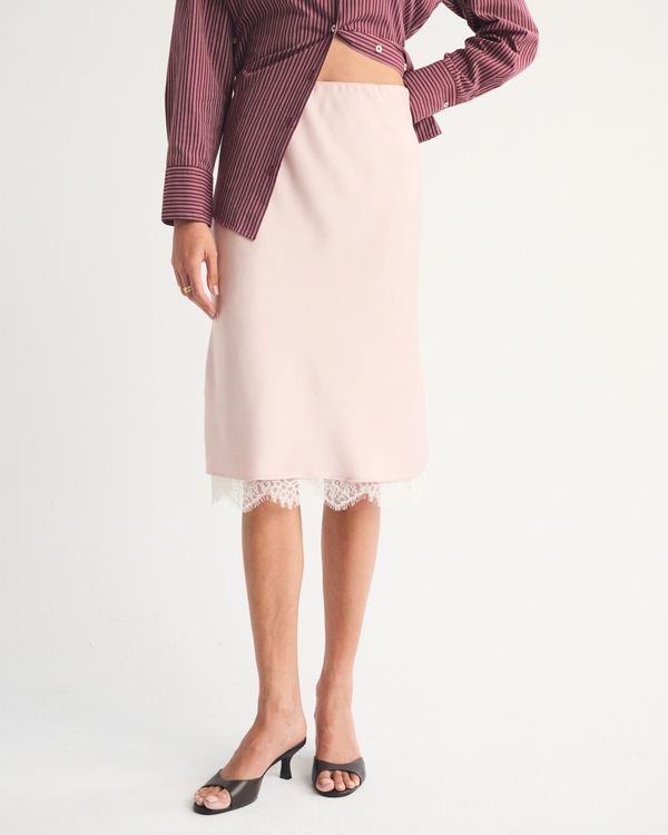 2-in-1 Reversible Lace and Satin Midi Skirt