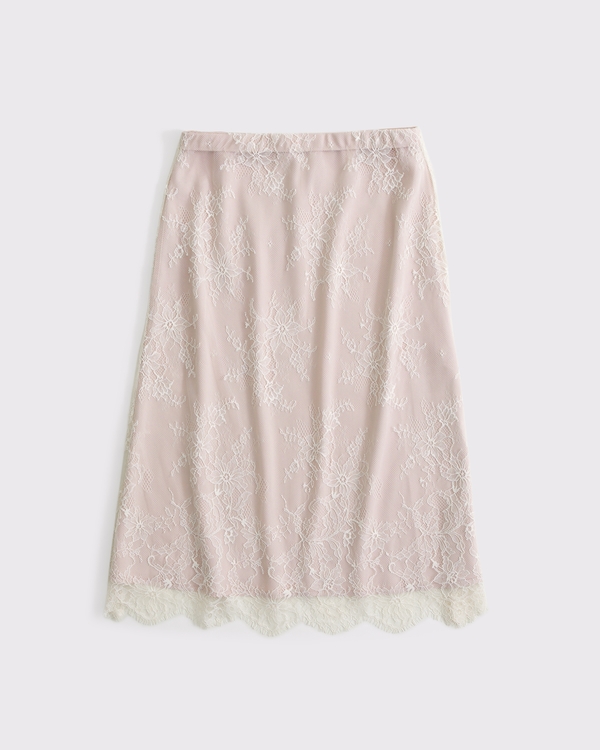 2-in-1 Reversible Lace and Satin Midi Skirt