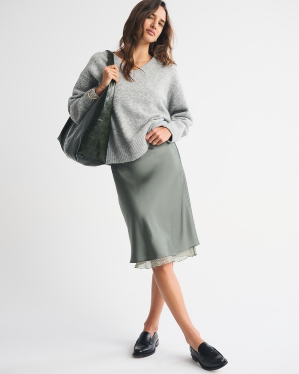 2-in-1 Reversible Satin and Chiffon Midi Skirt