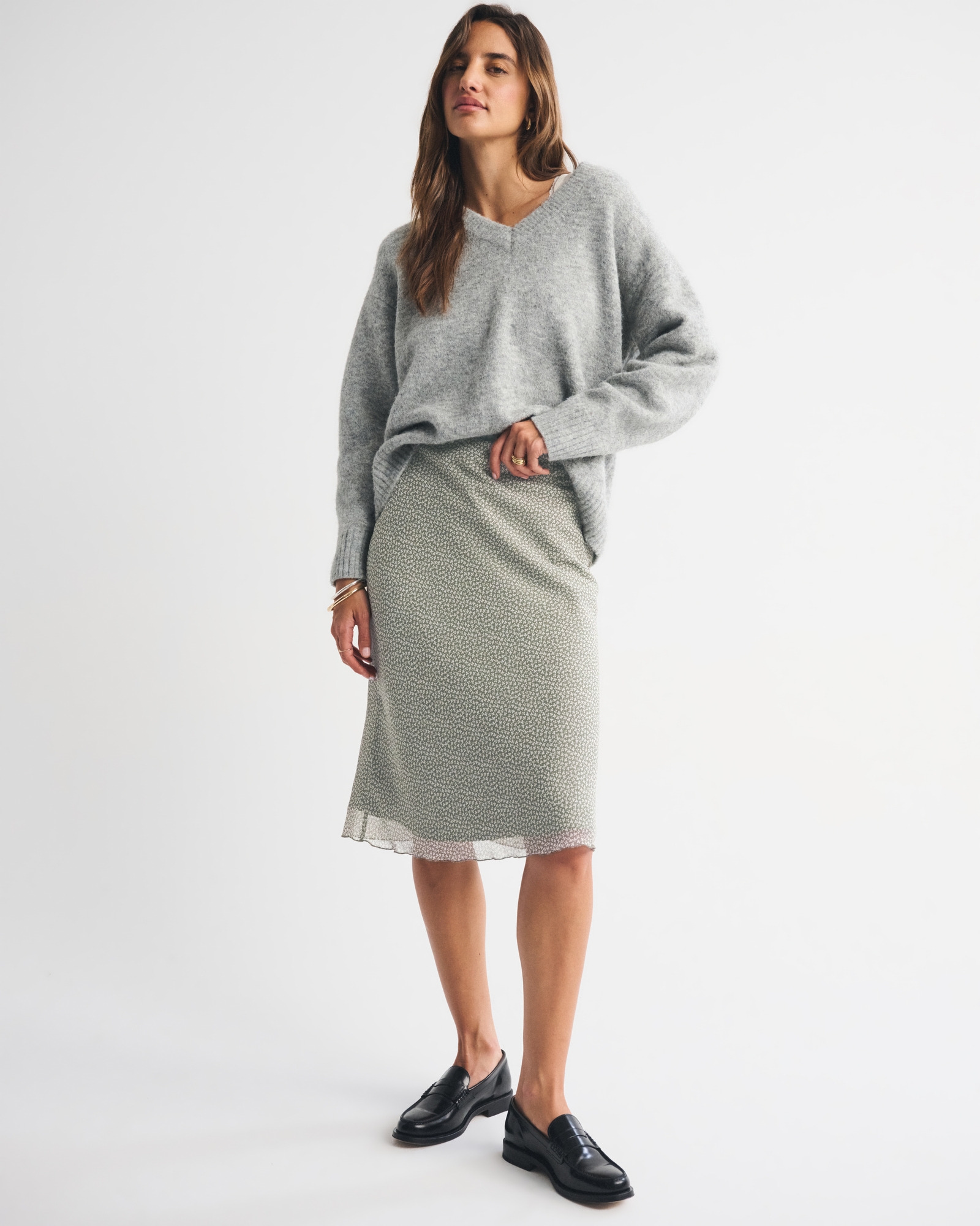 2-in-1 Reversible Satin and Chiffon Midi Skirt