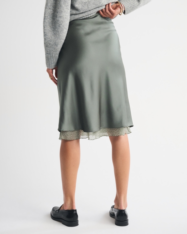 2-in-1 Reversible Satin and Chiffon Midi Skirt