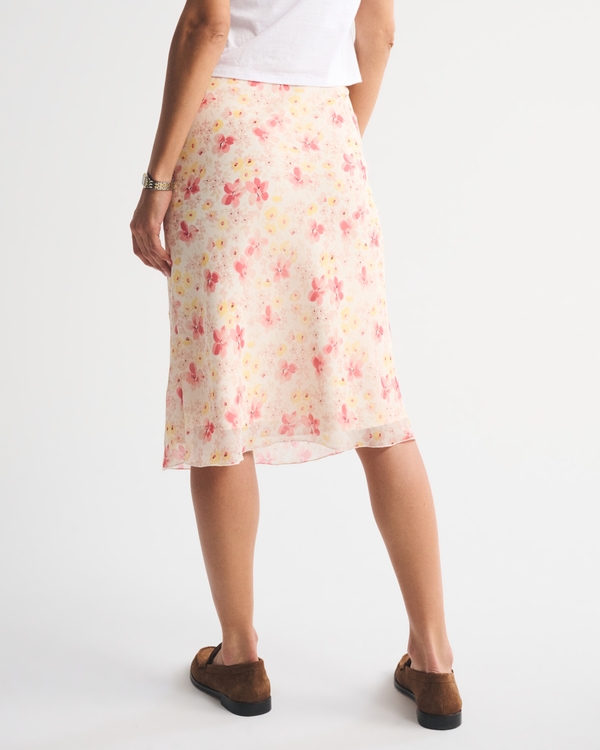 2-in-1 Reversible Satin and Chiffon Midi Skirt