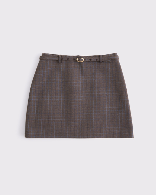 The A&F Scarlett Forme Belted Mini Skort, Brown Plaid view 1