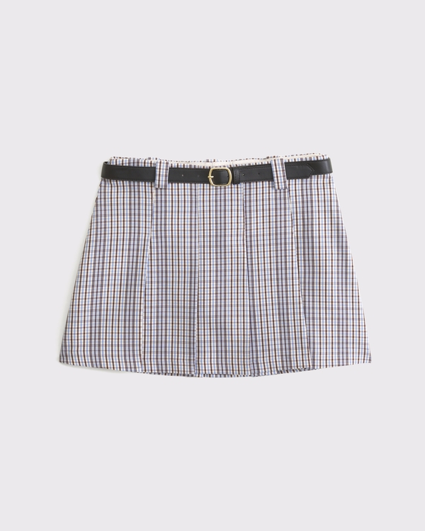 Pleated Belted Mini Skort, Blue Plaid view 1