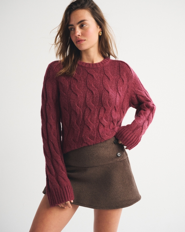 Drop Waist Wool-Blend Mini Skort, Dark Brown view 1