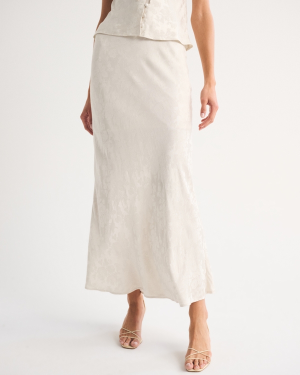Satin Jacquard Pull-On Maxi Skirt, Warm Beige Jacquard view 2