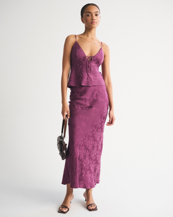Satin Jacquard Pull-On Maxi Skirt, Plum Jacquard view 1