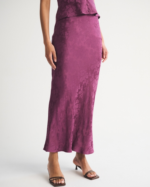 Satin Jacquard Pull-On Maxi Skirt, Plum Jacquard view 2