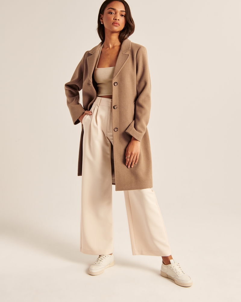 Women's Wool-Blend Dad Coat in Dark Grey | Size S Tall | Abercrombie & Fitch