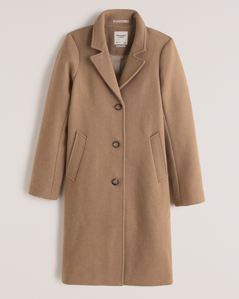 Abercrombie & Fitch Women's Wool-Blend Dad Coat in Oatmeal Plaid - Size XXS PET