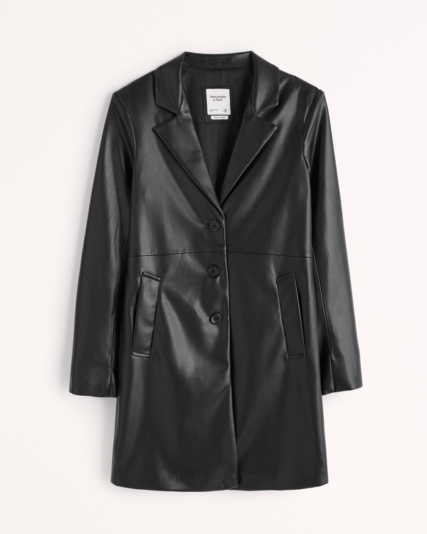 Women's Long-Length Vegan Leather Coat | Women's Coats & Jackets | Abercrombie.com