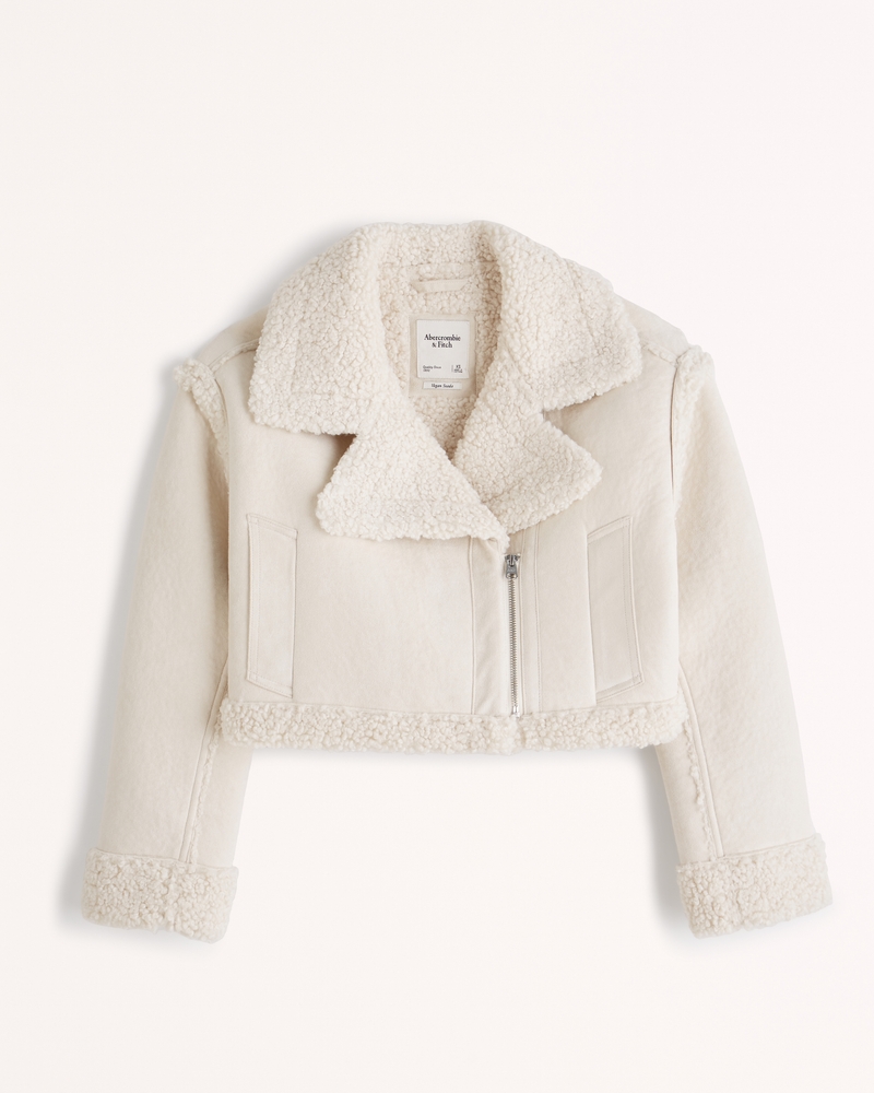 Women's Cropped Vegan Suede Shearling Jacket | Women's Clearance