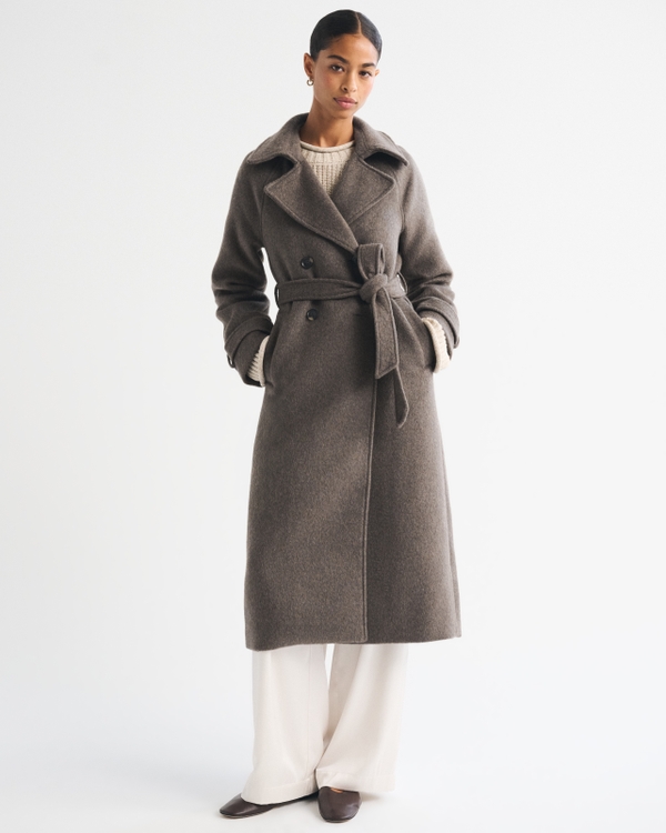A&F Carrie Wool-Blend Trench Coat, Gray Brown view 2