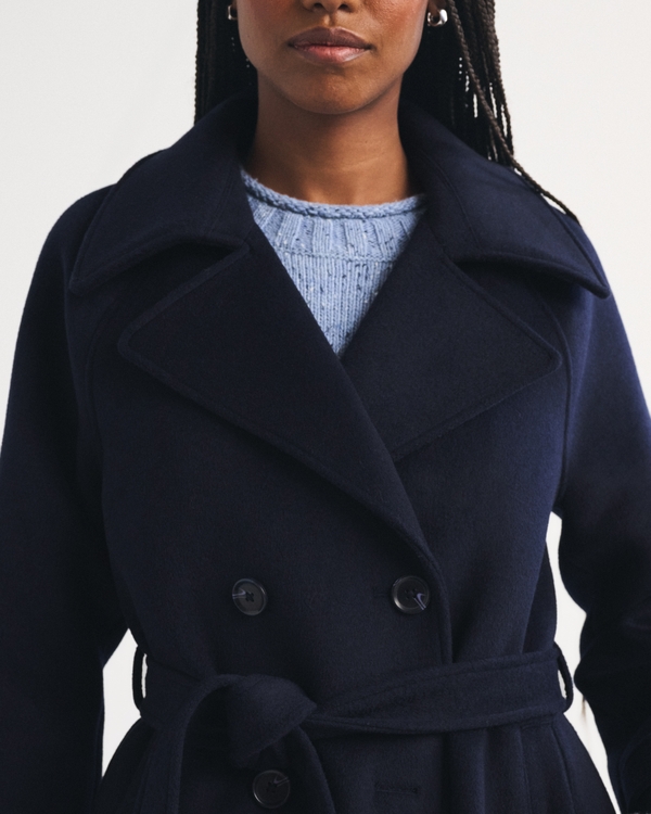 A&F Carrie Wool-Blend Trench Coat, Dark Indigo view 2
