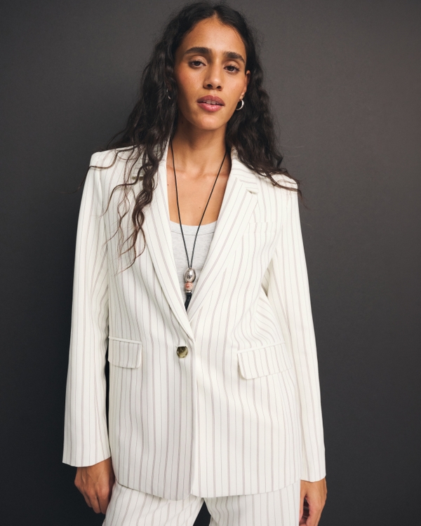 Classic Suiting Blazer, White Pinstripe view 1
