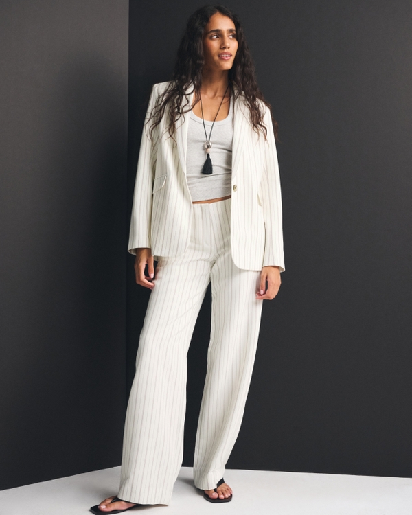 Classic Suiting Blazer, White Pinstripe view 2