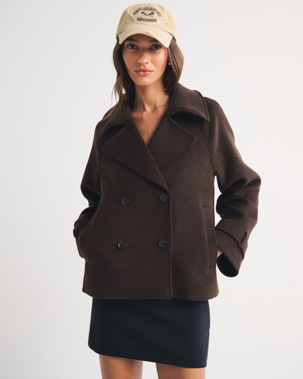 A&F Carrie Short Wool-Blend Trench Coat, Dark Coffee view 1
