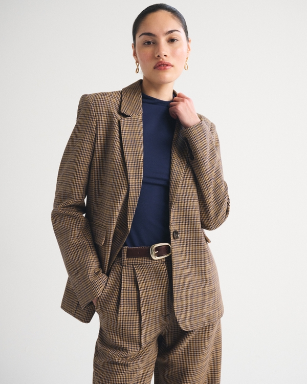 Classic Suiting Blazer, Light Brown Plaid view 1