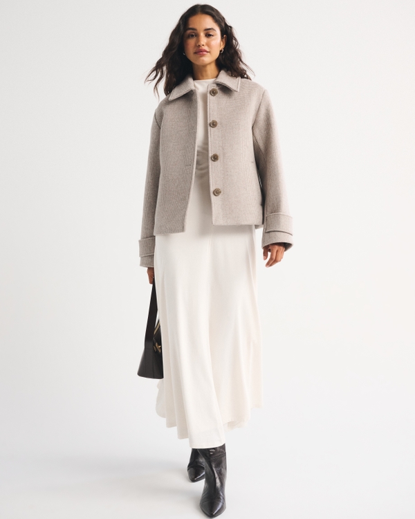 Short Wool-Blend Coat, Light Brown view 2