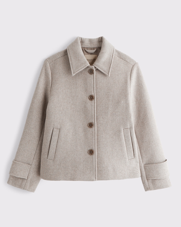 Short Wool-Blend Coat, Light Brown view 1