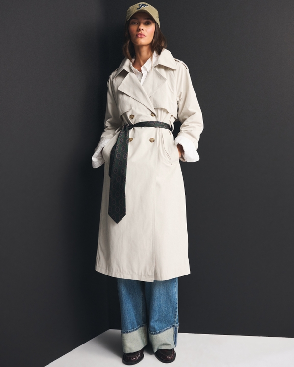 A&F Carrie Long Trench Coat, Cream view 2