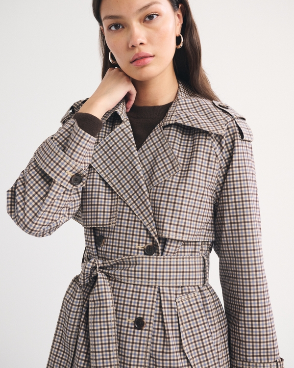 A&F Carrie Long Trench Coat, Tan Plaid view 2