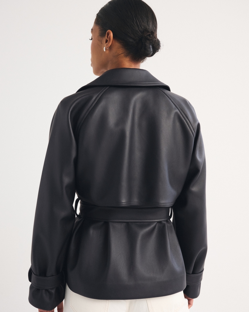 Vegan Leather Short Belted Trench Coat - thumbnail 5