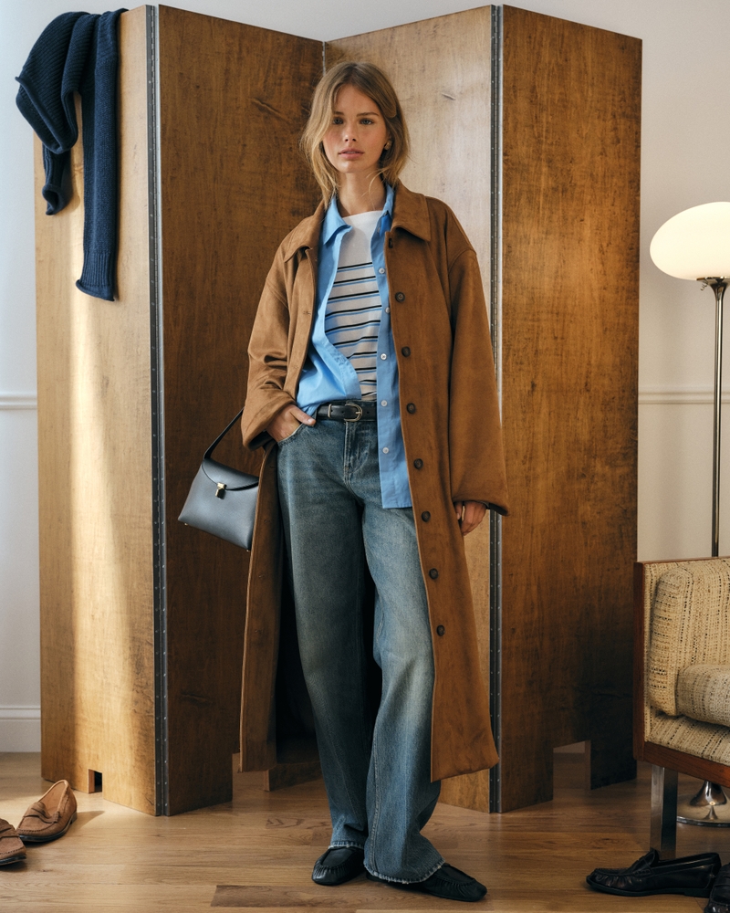 Vegan Suede Long Mac Coat - thumbnail 2