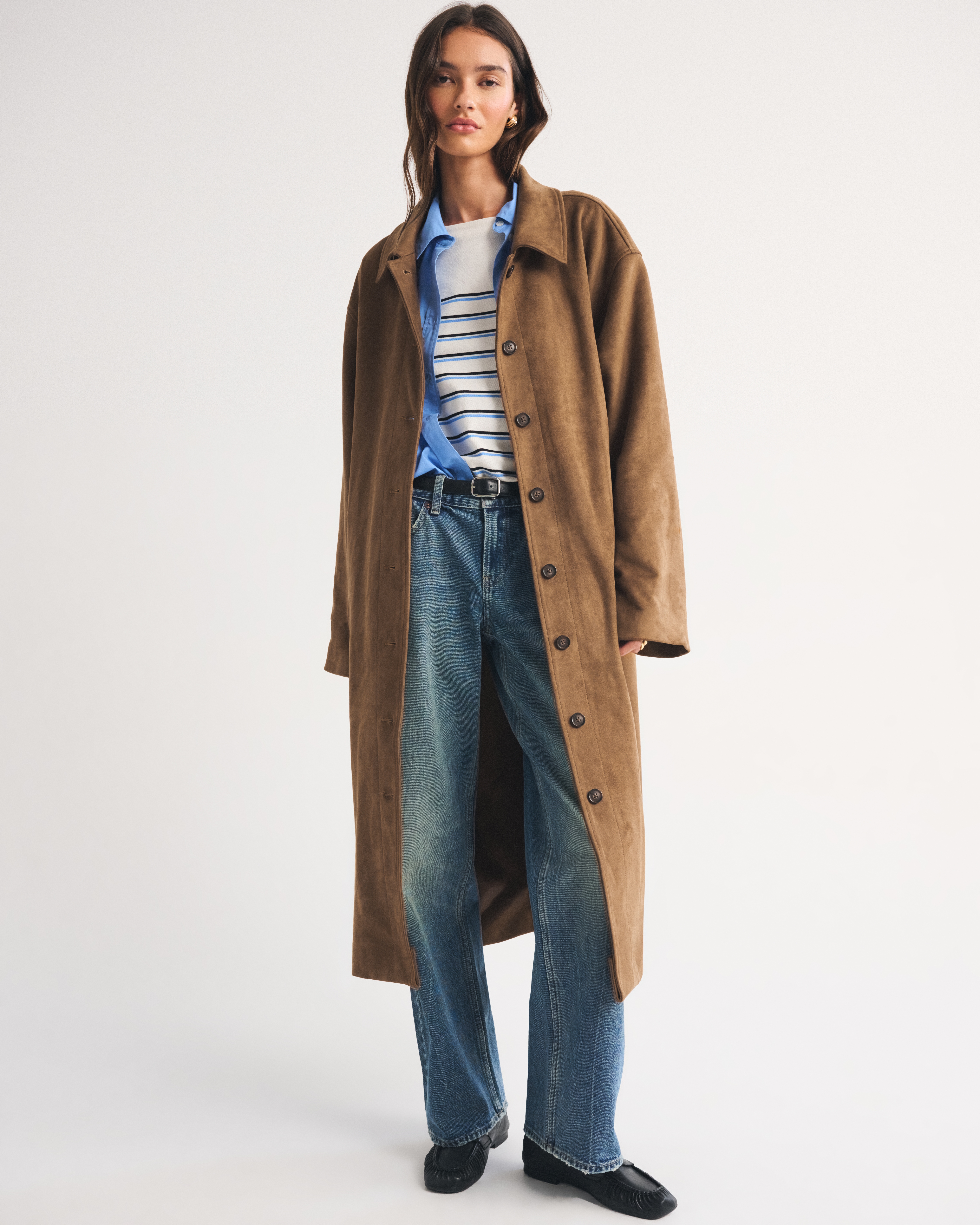 Женское пальто Abercrombie & Fitch Vegan Suede Long Mac, цвет: Коричневый — фото 3