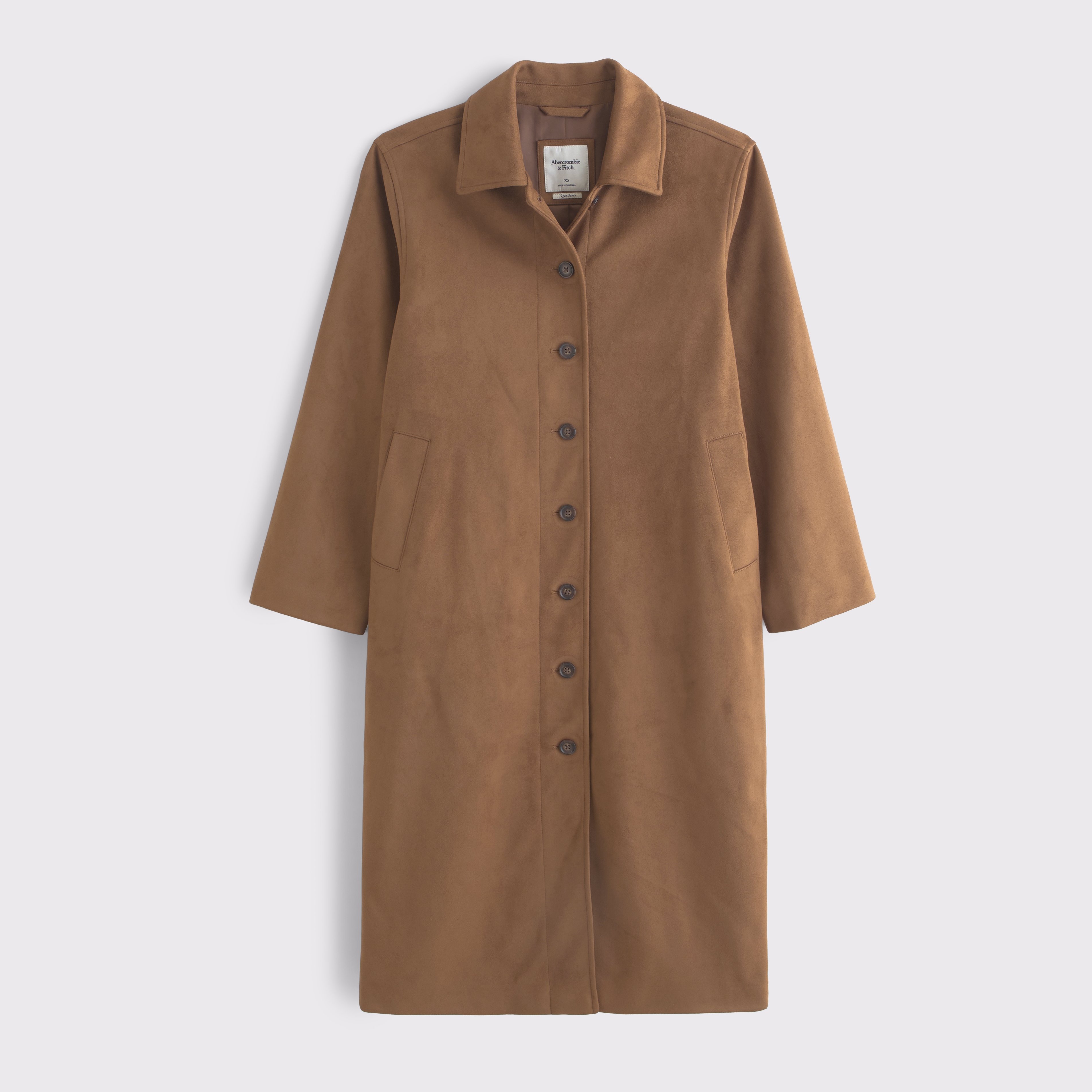 Женское пальто Abercrombie & Fitch Vegan Suede Long Mac, цвет: Коричневый — фото 1