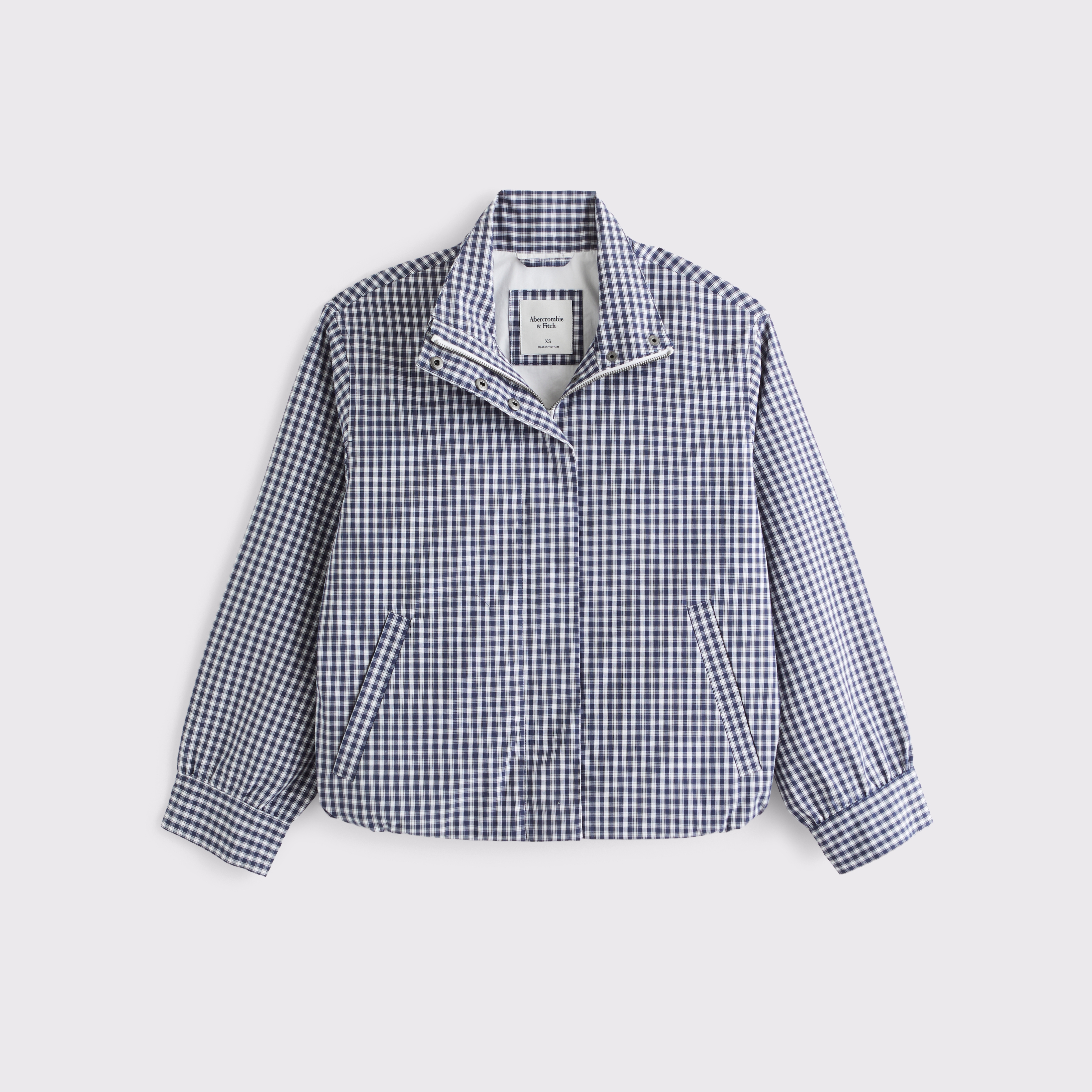 Женская куртка Abercrombie & Fitch 100% Cotton Mock Neck, цвет: Тёмно-синий клетчатый — фото 1