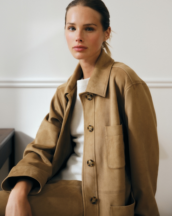 Vegan Suede Shirt Jacket, Fawn view 2