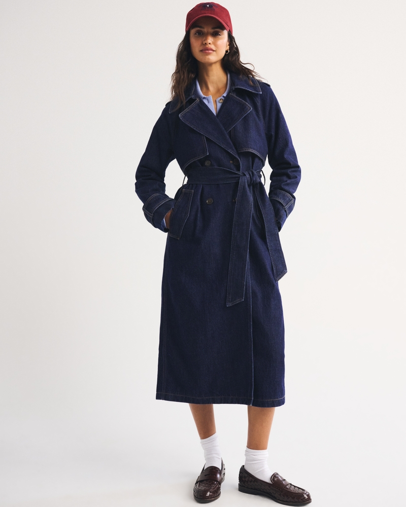 A&F Carrie Long Denim Trench Coat - thumbnail 3