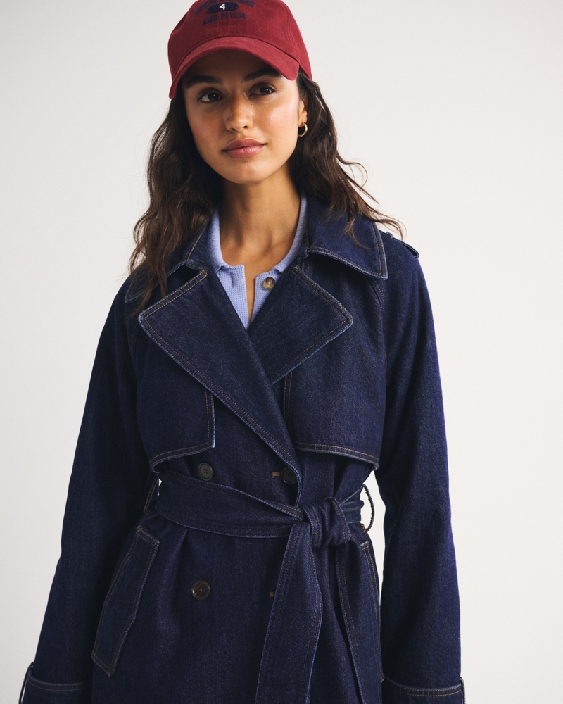 A&F Carrie Long Denim Trench Coat - thumbnail 4