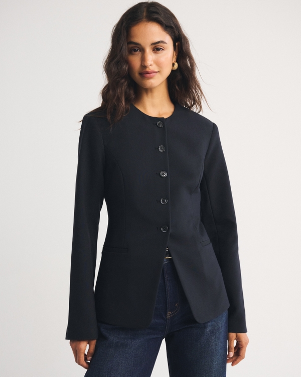 Collarless Blazer, Black view 1
