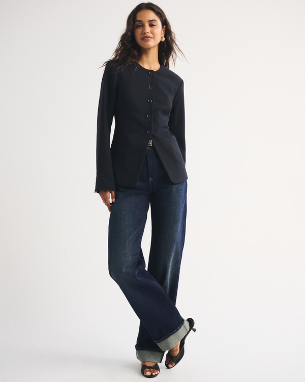 Collarless Blazer, Black view 2