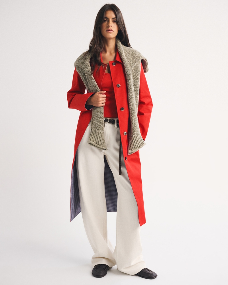 100% Cotton 2-in-1 Reversible Long Mac Coat - thumbnail 4