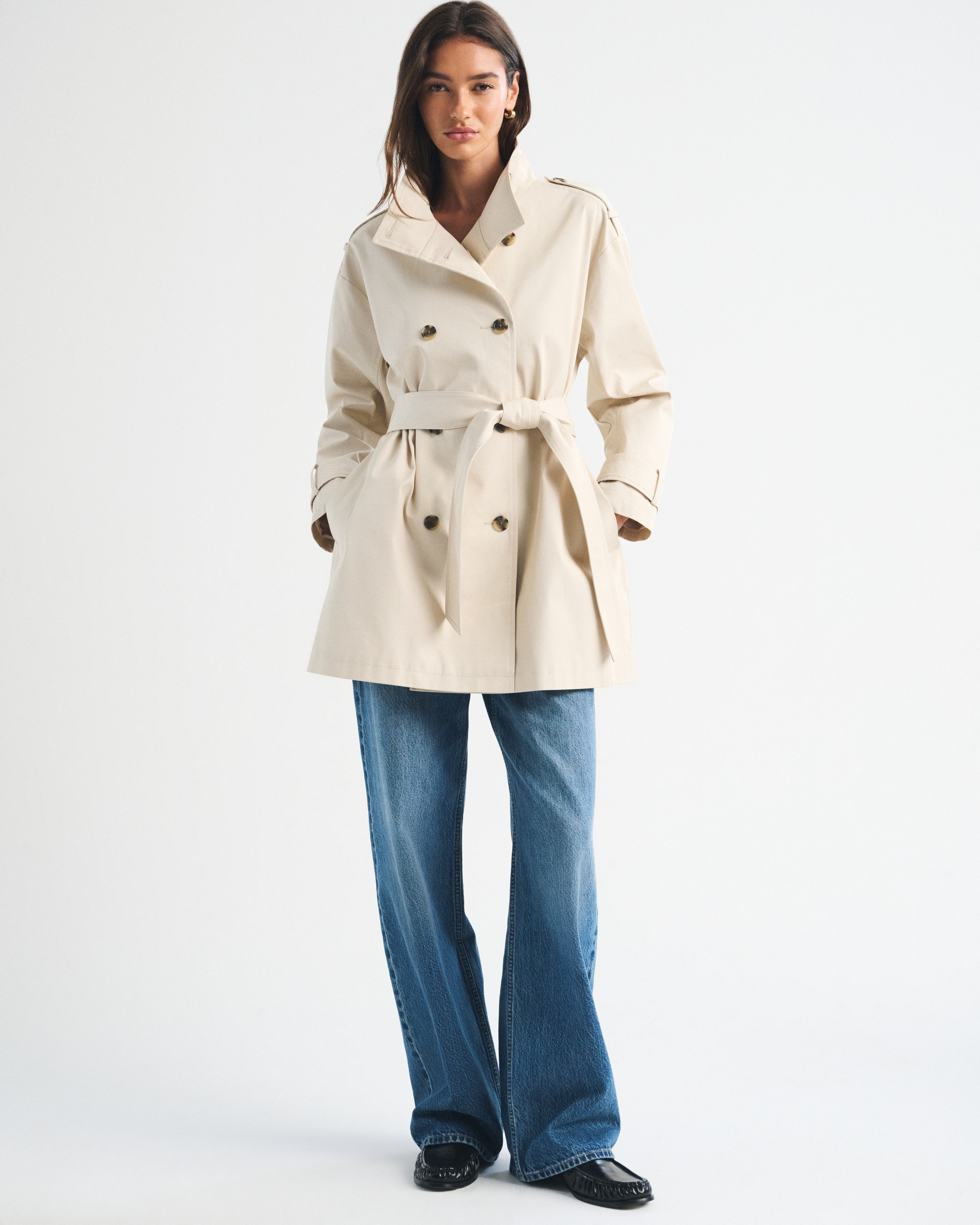 Женское пальто Abercrombie & Fitch 100% Cotton Mock Neck Belted Mid-Length Trench, цвет: Светлый коричневый — фото 3