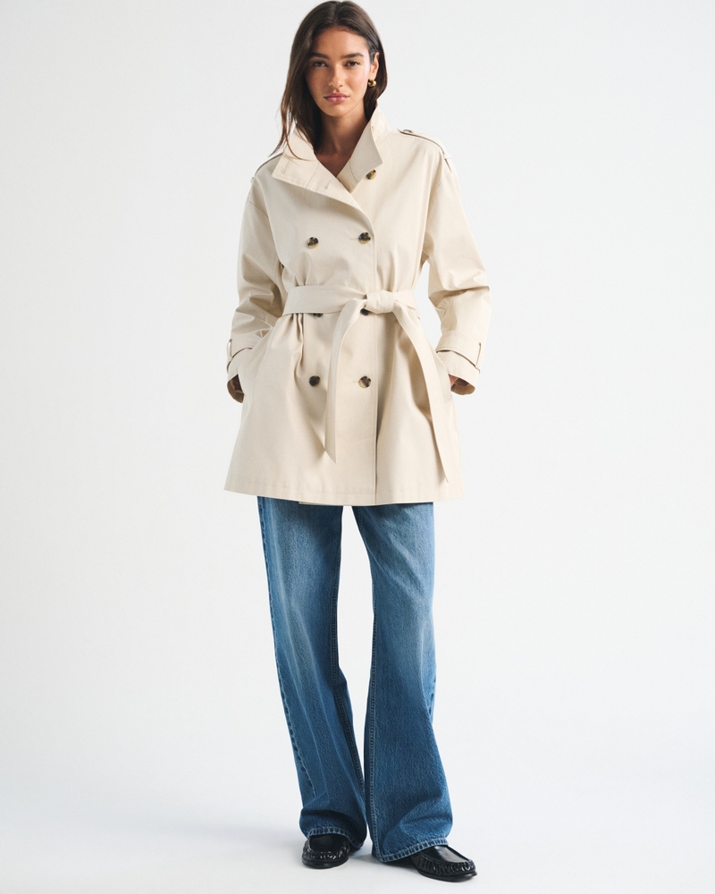 100% Cotton Mock Neck Belted Mid-Length Trench Coat