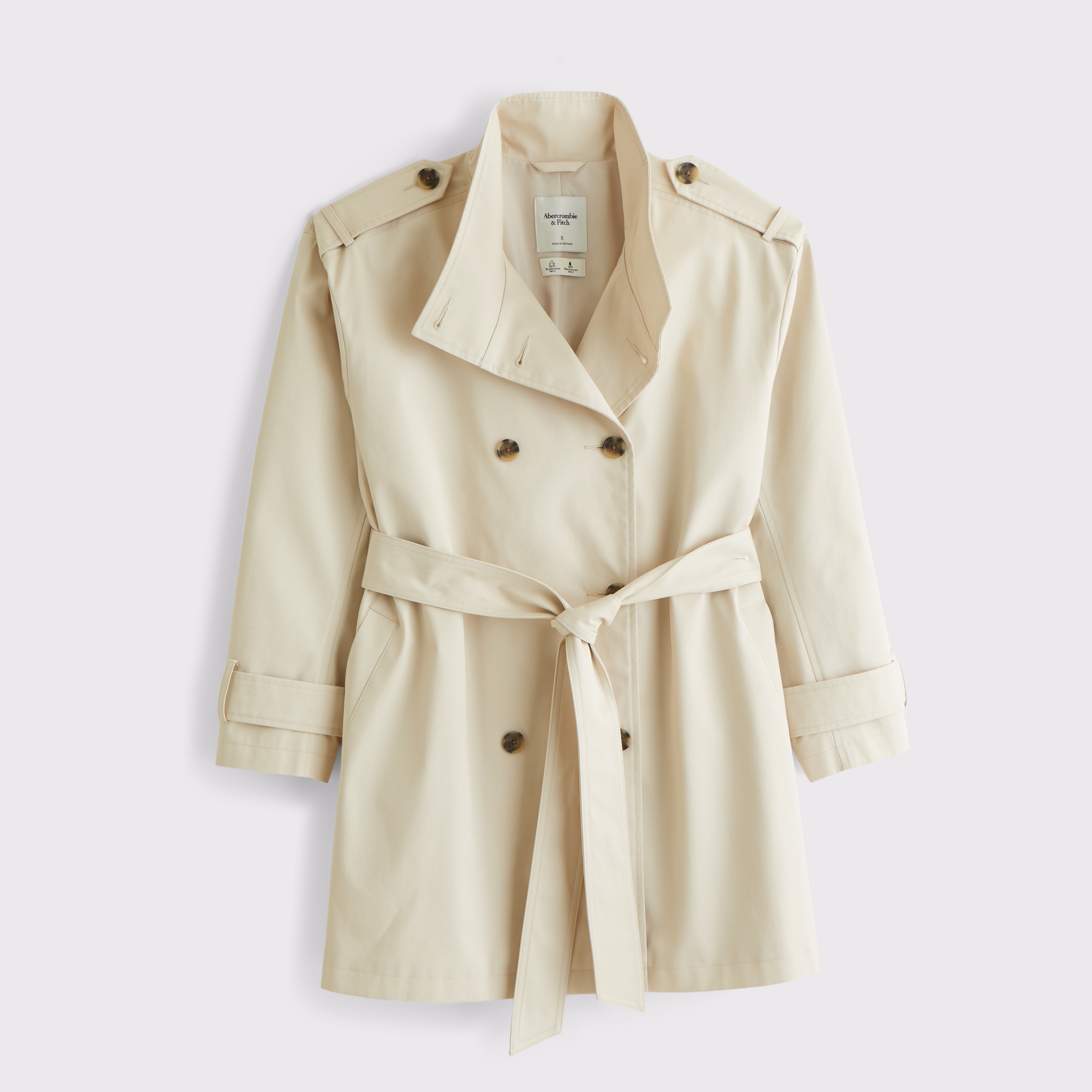 Женское пальто Abercrombie & Fitch 100% Cotton Mock Neck Belted Mid-Length Trench, цвет: Светлый коричневый — фото 1