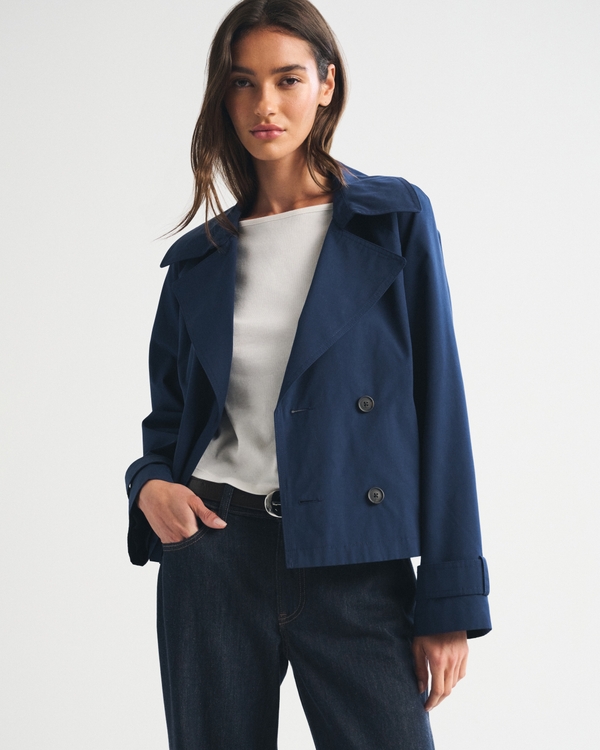 A&F Carrie Short Trench Coat, Deep Navy view 1