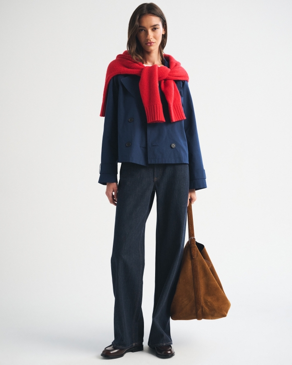 A&F Carrie Short Trench Coat, Deep Navy view 2